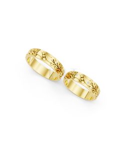 Nhẫn cưới E616 hoạ tiết lá cây mềm mại, thiết kế hiện đại màu Vàng Gold vàng 10K/14K/18K/607 đính đá nhỏ, thanh lịch