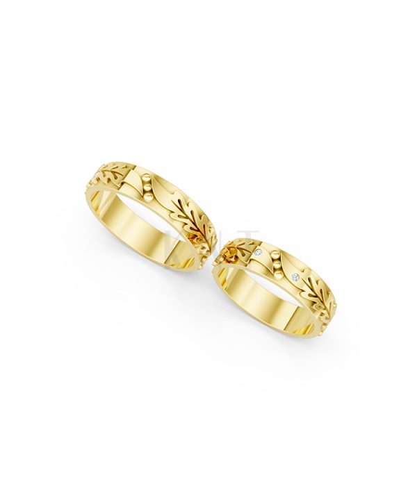 Nhẫn cưới E616 hoạ tiết lá cây mềm mại, thiết kế hiện đại màu Vàng Gold vàng 10K/14K/18K/607 đính đá nhỏ, thanh lịch