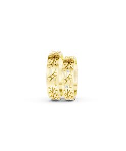 Nhẫn cưới E616 hoạ tiết lá cây mềm mại, thiết kế hiện đại màu Vàng Gold đính đá trắng, thiết kế phá cách, sang trọng