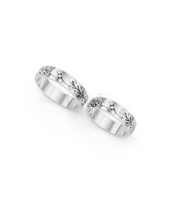Nhẫn cưới E616 hoạ tiết lá cây mềm mại, thiết kế hiện đại màu vàng trắng White Gold kiểu dáng cá tính, hiện đại