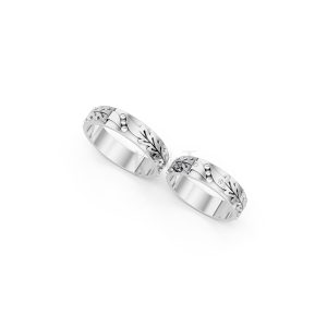 Nhẫn cưới E616 hoạ tiết lá cây mềm mại, thiết kế hiện đại màu vàng trắng White Gold kiểu dáng cá tính, hiện đại
