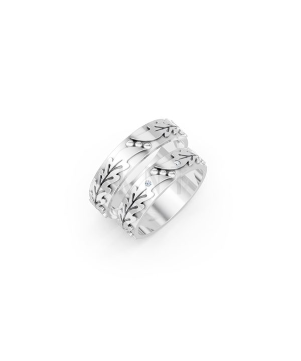 Nhẫn cưới E616 hoạ tiết lá cây mềm mại, thiết kế hiện đại màu vàng trắng White Gold kiểu dáng hiện đại, nổi bật