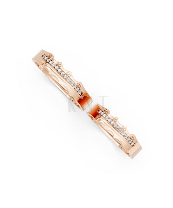 Nhẫn cưới E66 đường nét uốn lượn độc đáo và chân thật màu vàng hồng Rose Gold vàng đẹp, họa tiết hình học, độc đáo