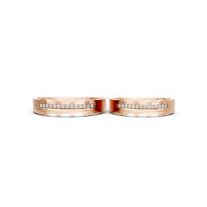 Nhẫn cưới E66 đường nét uốn lượn độc đáo và chân thật màu vàng hồng Rose Gold thiết kế đối xứng, phong cách, ấn tượng