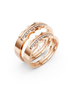 Nhẫn cưới E66 đường nét uốn lượn độc đáo và chân thật màu vàng hồng Rose Gold họa tiết ấn tượng, cá tính