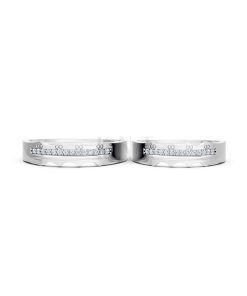 Nhẫn cưới E66 đường nét uốn lượn độc đáo và chân thật màu vàng trắng White Gold vàng sáng bóng, thiết kế trẻ trung