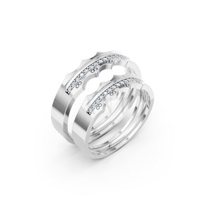 Nhẫn cưới E66 đường nét uốn lượn độc đáo và chân thật màu vàng trắng White Gold kiểu dáng hiện đại, nổi bật
