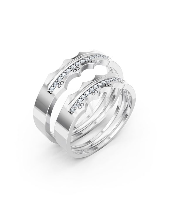 Nhẫn cưới E66 đường nét uốn lượn độc đáo và chân thật màu vàng trắng White Gold kiểu dáng hiện đại, nổi bật