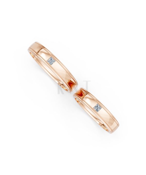 Nhẫn cưới E71 thiết kế vàng trơn thanh lịch, tối giản màu vàng hồng Rose Gold vàng đẹp, họa tiết hình học, độc đáo