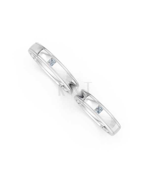 Nhẫn cưới E71 thiết kế vàng trơn thanh lịch, tối giản màu vàng trắng White Gold kiểu dáng cá tính, hiện đại