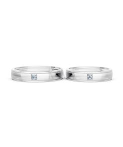 Nhẫn cưới E71 thiết kế vàng trơn thanh lịch, tối giản màu vàng trắng White Gold vàng sáng bóng, thiết kế trẻ trung