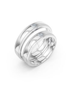 Nhẫn cưới E71 thiết kế vàng trơn thanh lịch, tối giản màu vàng trắng White Gold kiểu dáng hiện đại, nổi bật