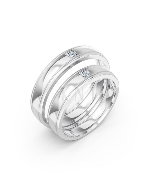 Nhẫn cưới E71 thiết kế vàng trơn thanh lịch, tối giản màu vàng trắng White Gold kiểu dáng hiện đại, nổi bật