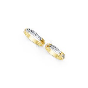 Nhẫn cưới E809 thiết kế sang trọng, đính đá lấp lánh phối màu Dual Color vàng đẹp, họa tiết hình học, độc đáo