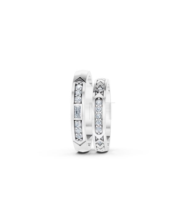 Nhẫn cưới E809 thiết kế sang trọng, đính đá lấp lánh màu vàng trắng White Gold vàng sáng bóng, thiết kế trẻ trung