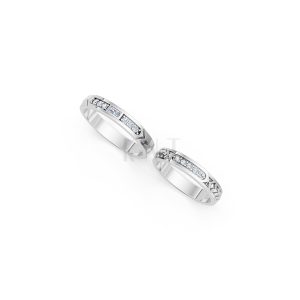 Nhẫn cưới E809 thiết kế sang trọng, đính đá lấp lánh màu vàng trắng White Gold vàng sáng, đường nét sắc sảo, tinh tế