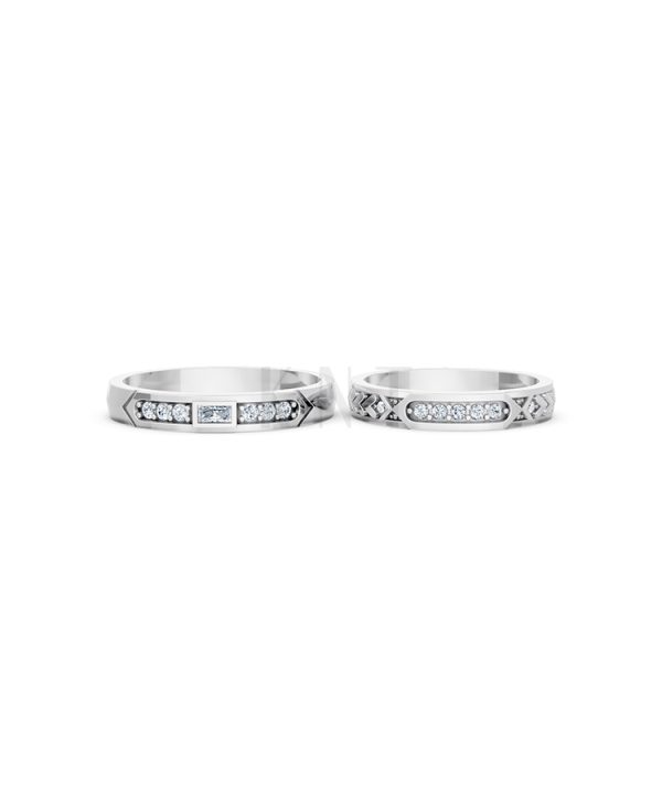 Nhẫn cưới E809 thiết kế sang trọng, đính đá lấp lánh màu vàng trắng White Gold kiểu dáng cá tính, hiện đại