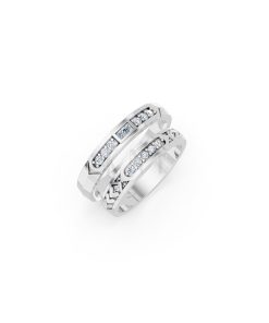 Nhẫn cưới E809 thiết kế sang trọng, đính đá lấp lánh màu vàng trắng White Gold kiểu dáng hiện đại, nổi bật