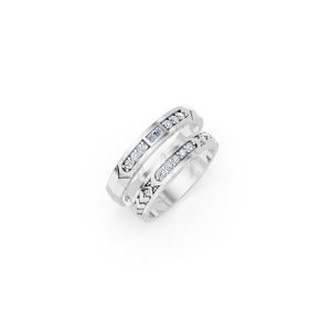Nhẫn cưới E809 thiết kế sang trọng, đính đá lấp lánh màu vàng trắng White Gold kiểu dáng hiện đại, nổi bật
