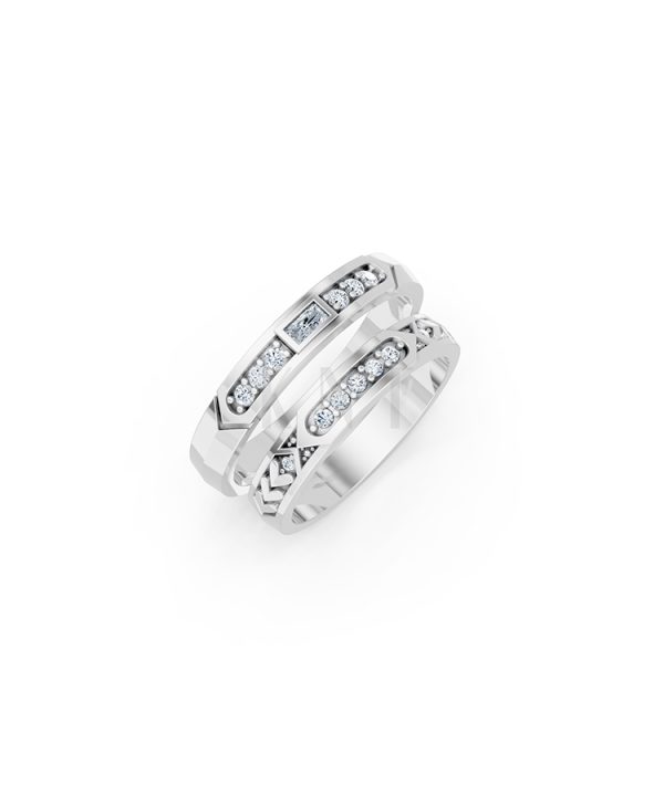 Nhẫn cưới E809 thiết kế sang trọng, đính đá lấp lánh màu vàng trắng White Gold kiểu dáng hiện đại, nổi bật