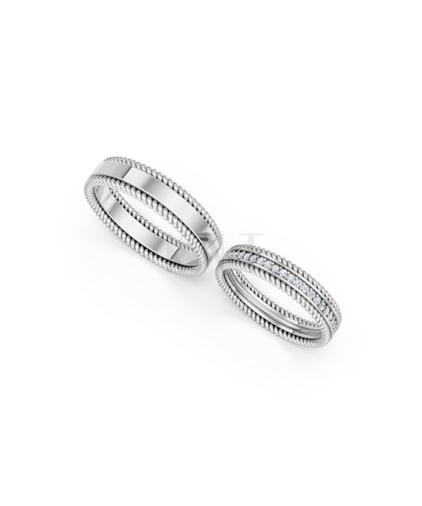 Nhẫn cưới E812 màu vàng trắng White Gold kiểu dáng cá tính, hiện đại