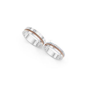 Nhẫn cưới E813 đính đá tinh xảo, thiết kế hiện đại phối màu Dual Color thiết kế đối xứng, phong cách, ấn tượng