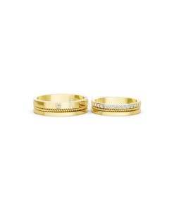Nhẫn cưới E813 đính đá tinh xảo, thiết kế hiện đại màu Vàng Gold vàng 10K/14K/18K/607 đính đá nhỏ, thanh lịch