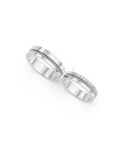 Nhẫn cưới E813 đính đá tinh xảo, thiết kế hiện đại màu vàng trắng White Gold kiểu dáng cá tính, hiện đại