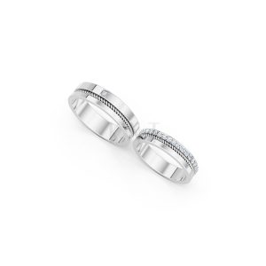 Nhẫn cưới E813 đính đá tinh xảo, thiết kế hiện đại màu vàng trắng White Gold kiểu dáng cá tính, hiện đại