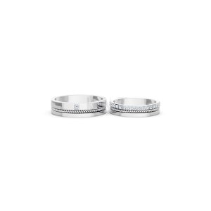 Nhẫn cưới E813 đính đá tinh xảo, thiết kế hiện đại màu vàng trắng White Gold vàng sáng, đường nét sắc sảo, tinh tế