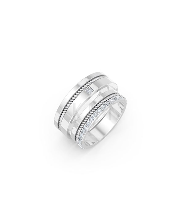 Nhẫn cưới E813 đính đá tinh xảo, thiết kế hiện đại màu vàng trắng White Gold kiểu dáng hiện đại, nổi bật