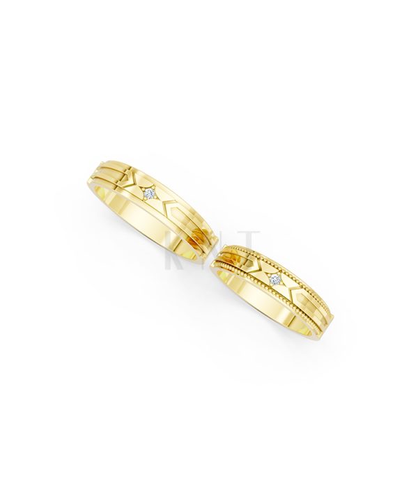 Nhẫn cưới E814 họa tiết mũi tên mạnh mẽ và cá tính màu Vàng Gold vàng 10K/14K/18K/607 đính đá nhỏ, thanh lịch