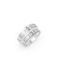 Nhẫn cưới E814 họa tiết mũi tên mạnh mẽ và cá tính màu vàng trắng White Gold kiểu dáng hiện đại, nổi bật