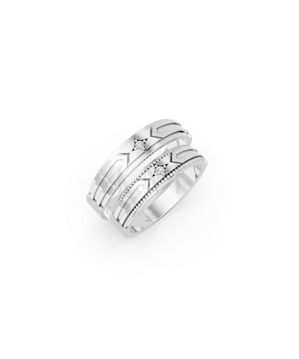 Nhẫn cưới E814 họa tiết mũi tên mạnh mẽ và cá tính màu vàng trắng White Gold kiểu dáng hiện đại, nổi bật