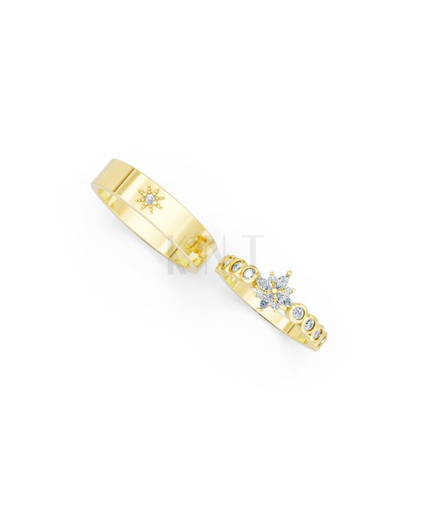 Nhẫn cưới E815 hoạ tiết hình sao độc đáo, phong cách màu Vàng Gold vàng 10K/14K/18K/607 đính đá nhỏ, thanh lịch