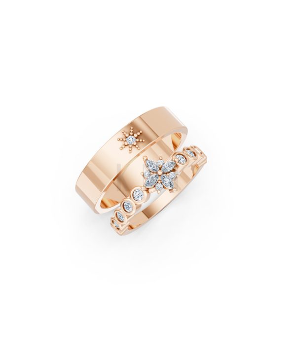 Nhẫn cưới E815 hoạ tiết hình sao độc đáo, phong cách màu vàng hồng Rose Gold họa tiết ấn tượng, cá tính