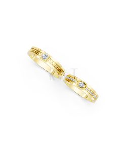 Nhẫn cưới E818 đường nét tinh xảo, đính đá lấp lánh màu Vàng Gold vàng 10K/14K/18K/607 đính đá nhỏ, thanh lịch