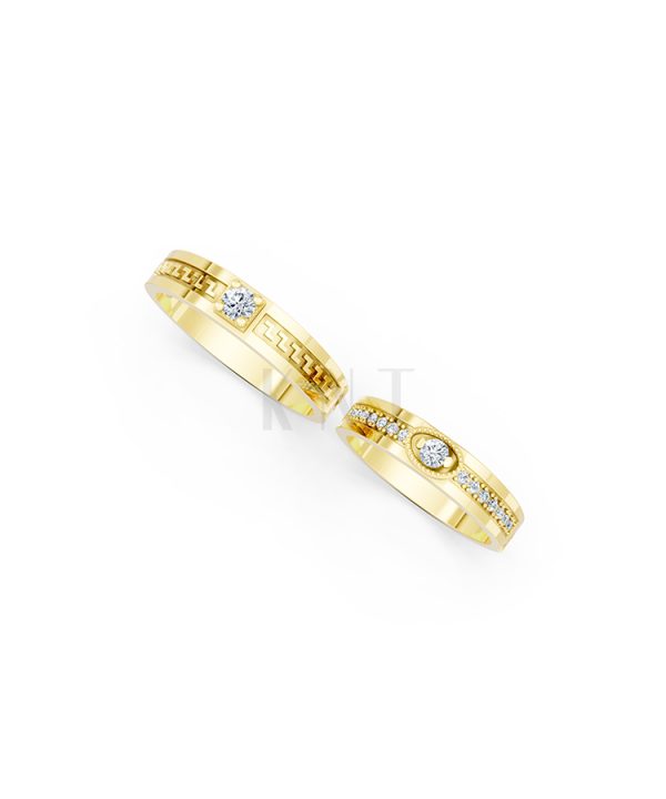 Nhẫn cưới E818 đường nét tinh xảo, đính đá lấp lánh màu Vàng Gold vàng 10K/14K/18K/607 đính đá nhỏ, thanh lịch