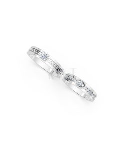Nhẫn cưới E818 đường nét tinh xảo, đính đá lấp lánh màu vàng trắng White Gold kiểu dáng cá tính, hiện đại