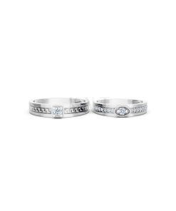 Nhẫn cưới E818 đường nét tinh xảo, đính đá lấp lánh màu vàng trắng White Gold vàng sáng bóng, thiết kế trẻ trung