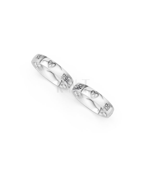 Nhẫn cưới E820 phong cách tối giản, họa tiết trái tim màu vàng trắng White Gold kiểu dáng cá tính, hiện đại