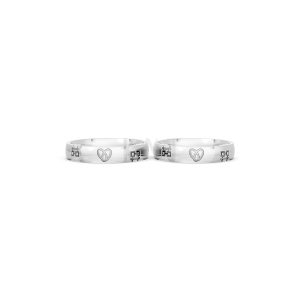 Nhẫn cưới E820 phong cách tối giản, họa tiết trái tim màu vàng trắng White Gold vàng sáng bóng, thiết kế trẻ trung