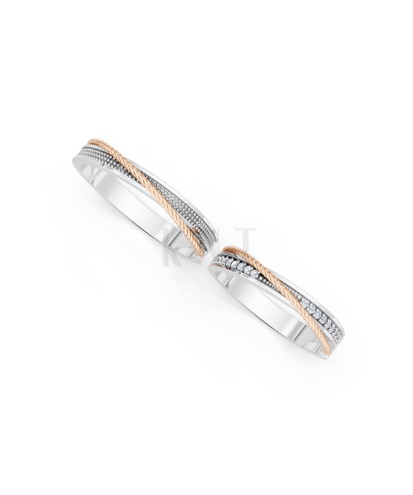 Nhẫn cưới E824 phong cách tinh tế, đá quý lấp lánh phối màu Dual Color cặp đôi, phong cách trẻ trung, nổi bật