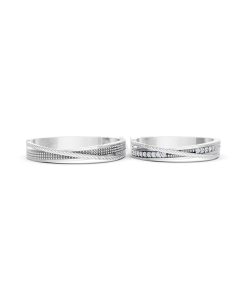 Nhẫn cưới E824 phong cách tinh tế, đá quý lấp lánh màu vàng trắng White Gold kiểu dáng cá tính, hiện đại