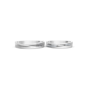 Nhẫn cưới E824 phong cách tinh tế, đá quý lấp lánh màu vàng trắng White Gold kiểu dáng cá tính, hiện đại