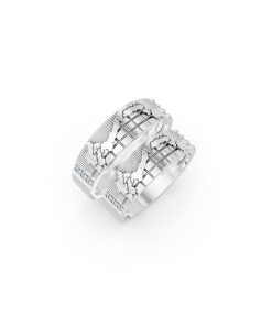 Nhẫn cưới E828 họa tiết hình chữ S chế tác tinh xảo màu vàng trắng White Gold kiểu dáng hiện đại, nổi bật