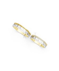 Nhẫn cưới E829 phong cách hiện đại, họa tiết sóng mềm mại phối màu Dual Color vàng đẹp, họa tiết hình học, độc đáo