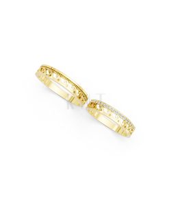 Nhẫn cưới E829 phong cách hiện đại, họa tiết sóng mềm mại màu Vàng Gold vàng 10K/14K/18K/607 đính đá nhỏ, thanh lịch