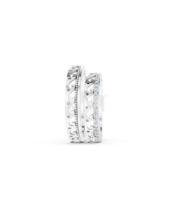 Nhẫn cưới E829 phong cách hiện đại, họa tiết sóng mềm mại màu vàng trắng White Gold vàng sáng, đường nét sắc sảo, tinh tế