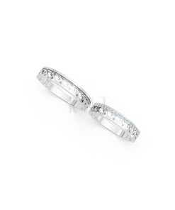 Nhẫn cưới E829 phong cách hiện đại, họa tiết sóng mềm mại màu vàng trắng White Gold kiểu dáng cá tính, hiện đại